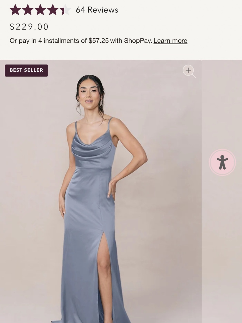 Revelry Satin Cowl Neck Spaghetti Strap Gown in Dusty Blue